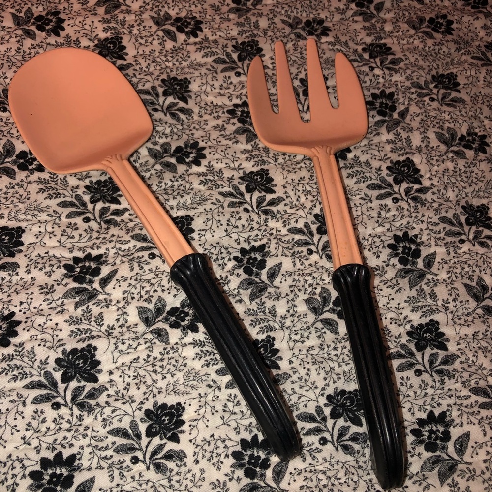 Vintage pink and black melamine fork & spoon